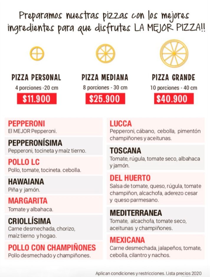 Menu Lucca Pizza pide tu domicilio en holapasto.com